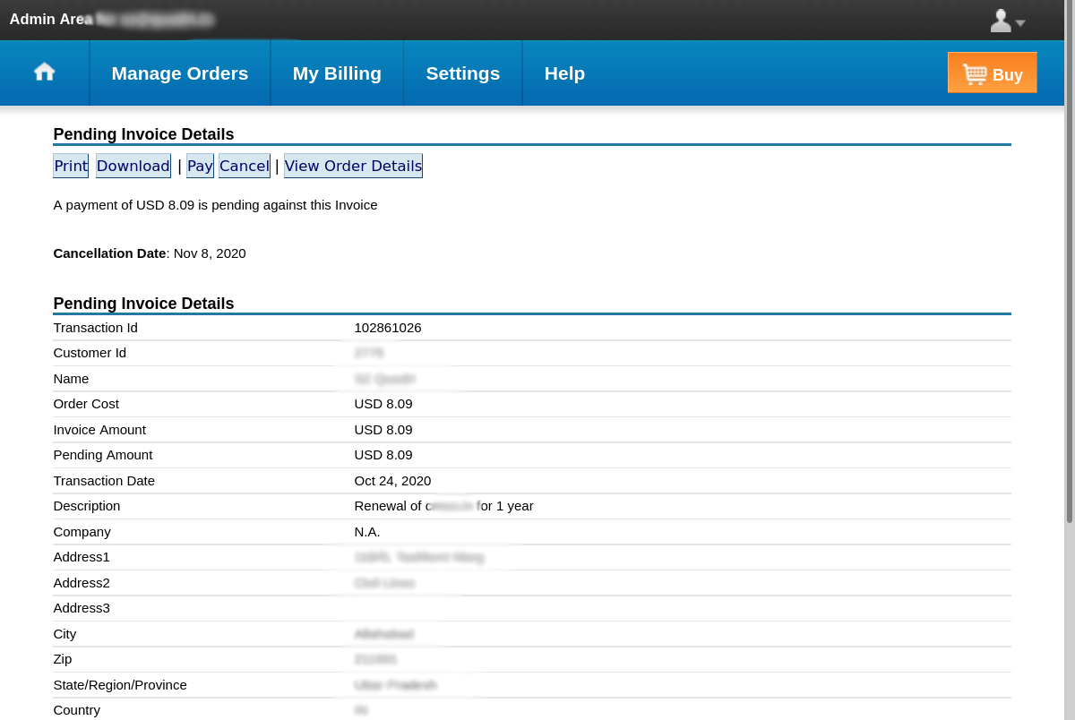 Pending Invoice Details